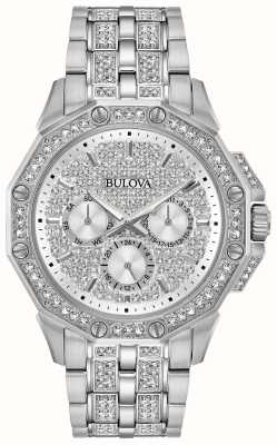 Bulova Men's Crystal Octava Silver Crystal Dial Crystal Stainless Steel Bracelet 96C134