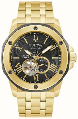 Bulova Men's Marine Star Automatic Black Dial / Gold-Tone Stainless Steel Bracelet 98A273