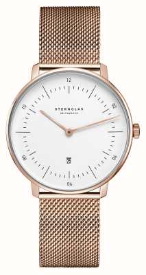 STERNGLAS Naos XS Quartz (33mm) White Dial / Rose-Gold PVD Stainless Steel Mesh S01-ND13-MI09