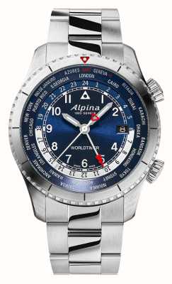Alpina Startimer Pilot Quartz Worldtimer (41mm) Blue Dial / Stainless Steel AL-255N4S26B