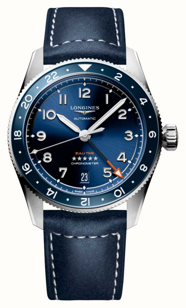 LONGINES SPIRIT ZULU TIME 39mm Blue Dial Blue Leather Strap