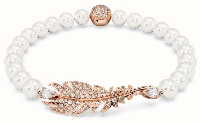 Swarovski Nice Feather Bracelet Rose Gold-Tone Plated Pearl Effect White Crystals Size Medium 5663482