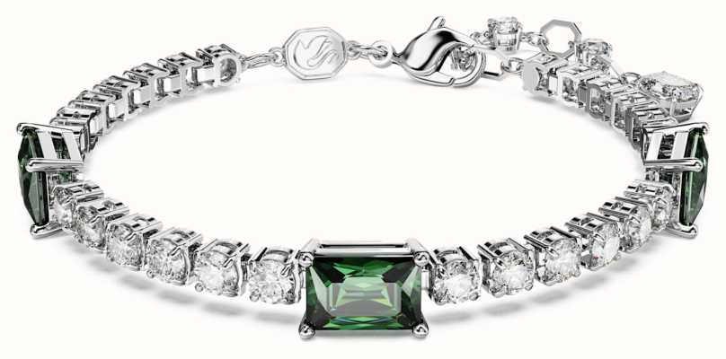 Swarovski Matrix Tennis Bracelet Rhodium Plated Green and White Crystals 5666422