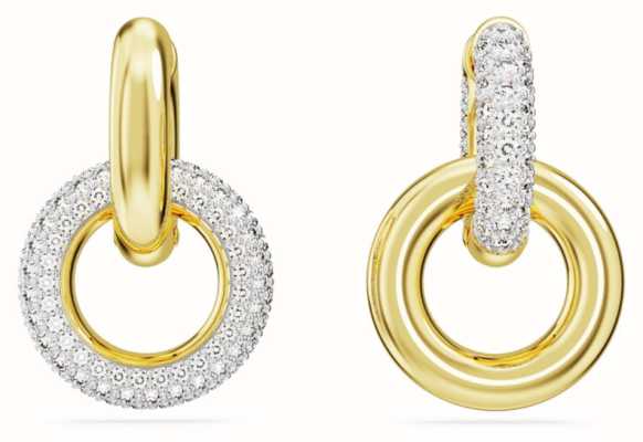 Swarovski Dextera Hoop Earrings Gold Tone Plated White Crystals 5668818