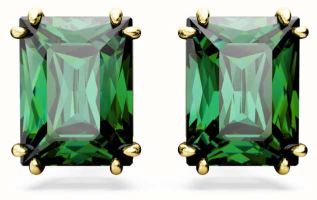 Swarovski Matrix Stud Earrings Gold Tone Plated Green Crystals 5677142
