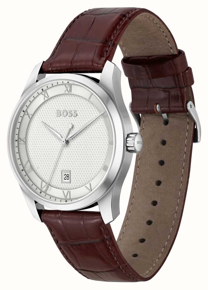 BOSS Principle 1514114 - First Dial Silver (41mm) Watches™ Brown IRL / Strap Class Leather