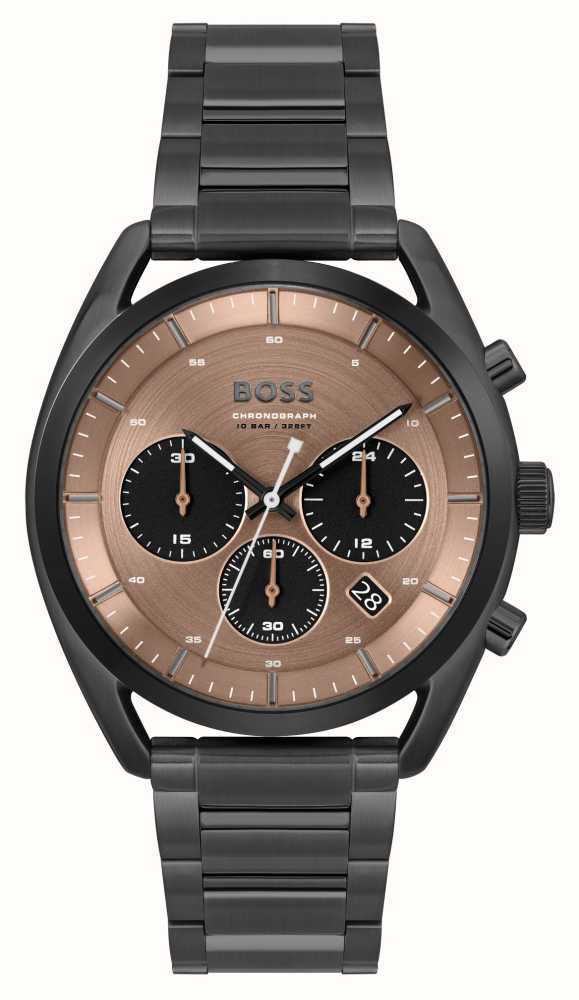 BOSS Top (44mm) Brown Dial Watches™ Class / IRL Black First 1514095 - IP Stainless Steel Bracelet