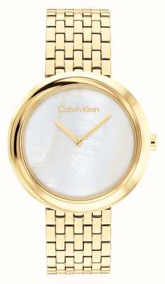 Calvin Klein Twisted Bezel (34mm) Mother-of-Pearl Dial / Gold-Tone Stainless Steel Bracelet 25200321