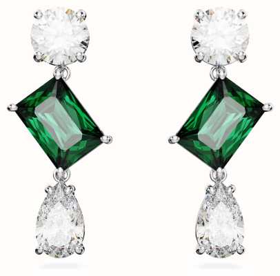 Swarovski Mesmera Drop Earrings Rhodium Plated Green and White Crystals 5665878