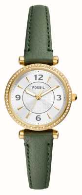 Fossil Carlie (28mm) Silver Dial / Green Leather Strap ES5298
