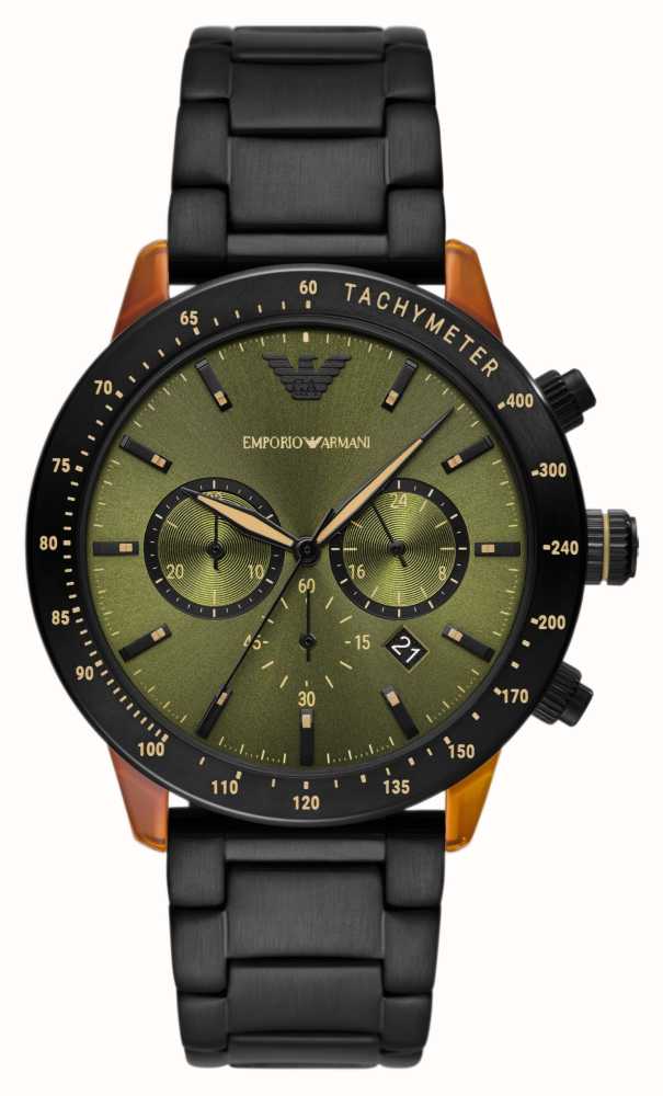 Emporio Armani Men s 43mm Green Chronograph Dial Black