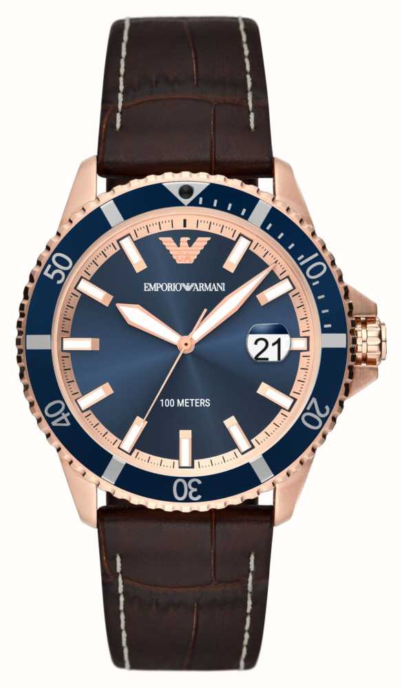 Emporio Armani Men s 42mm Blue Dial Brown Leather Strap