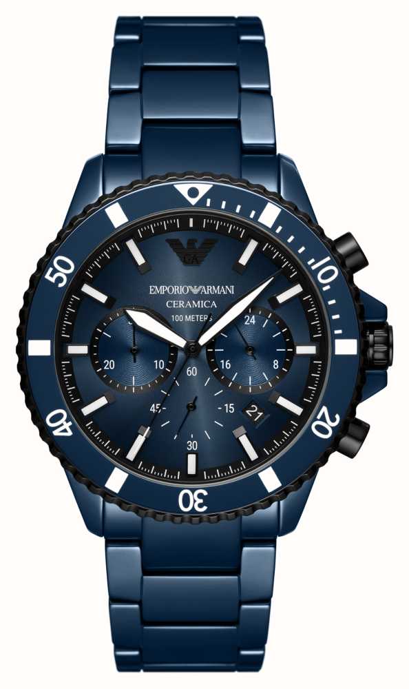 Emporio Armani Men\'s - IRL AR70009 (43mm) Ceramic / Class Chronograph Bracelet Blue Dial First Blue Watches™