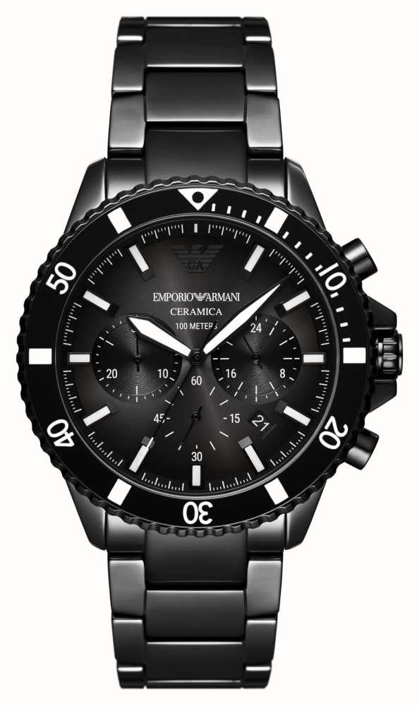 Emporio Armani Men\'s (43mm) Black Chronograph Dial / Black Ceramic Bracelet  AR70010 - First Class Watches™ IRL