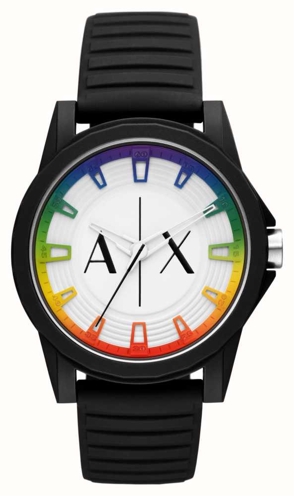 Armani Exchange Men's (44mm) White Rainbow Dial / Black Silicone Strap  AX2531