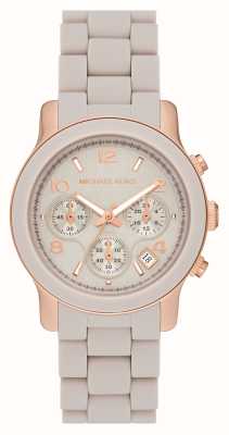 Michael Kors Runway (38mm) Beige Chronograph Dial / Beige Silicone Wrapped Stainless Steel Bracelet MK7386
