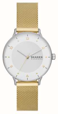 Skagen Riis (36mm) White Dial / Gold-Tone Steel Mesh Bracelet SKW3092