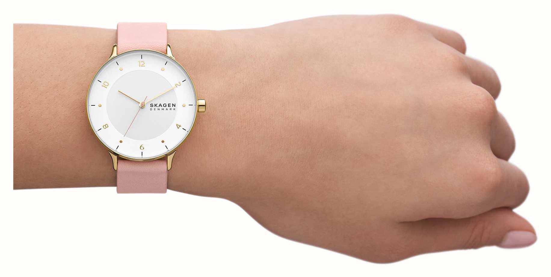 Skagen Riis 36mm White Dial Pink Leather Strap SKW3093 First