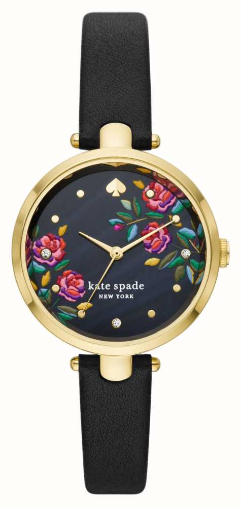 Kate Spade Holland (34mm) Black Floral Dial / Black Leather Strap