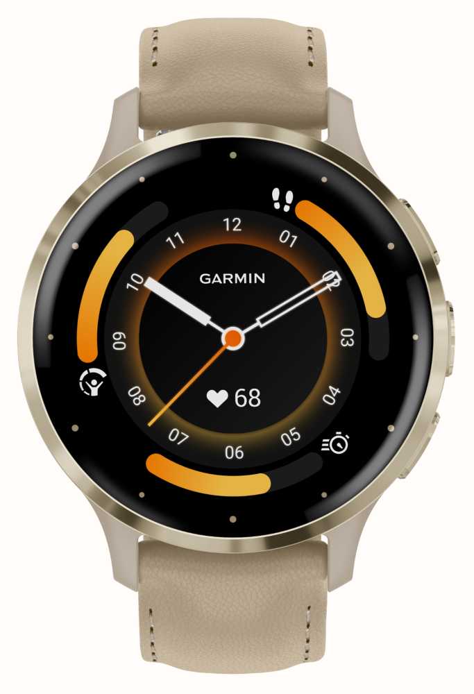Garmin Venu 3S (41mm) Soft Gold Stainless Steel Bezel / French Grey Leather  010-02785-55 - First Class Watches™ IRL