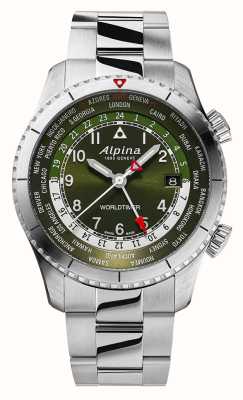 Alpina Startimer Pilot Quartz Worldtimer (41mm) Green Dial / Stainless Steel AL-255GR4S26B