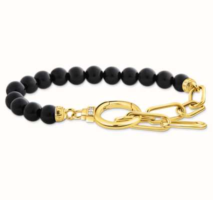 Thomas Sabo Onyx Bead And Zirconia Yellow Gold Plated Bracelet A2134-177-11-L19V