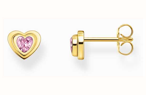 Thomas Sabo Ladies Pink Zirconia Heart Shape Yellow Gold Plated Stud Earrings H2271-414-9