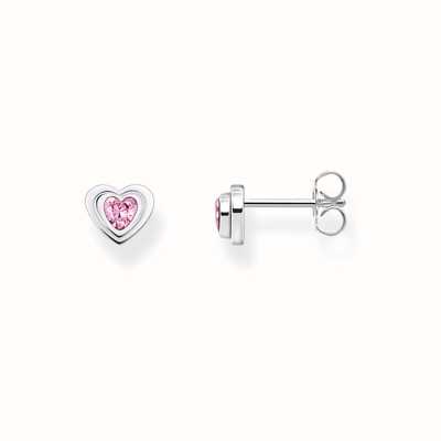 Thomas Sabo Ladies Pink Zirconia Silver Heart Shaped Stud Earrings H2271-643-9