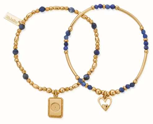 ChloBo Sterling Silver Gold Plated Noodles And Blue Beads Celebrate Sodalite Set Of 2 Bracelets GBSET33711092