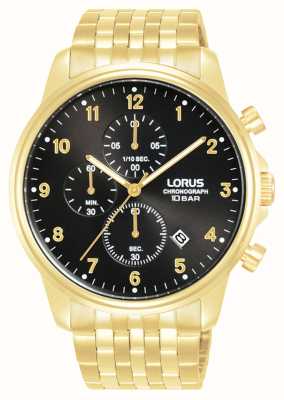 Lorus Sports Quartz Chronograph 100m (43mm) Black Sunray Dial / Gold PVD Stainless Steel RM340JX9