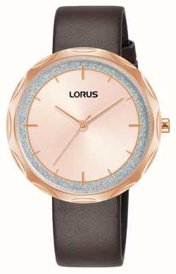 Lorus Glitter Quartz (36mm) Rose-Gold Sunray Dial / Dark Brown Leather RG246WX9