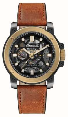 Ingersoll THE FREESTYLE Automatic (45.5mm) Black Skeleton Dial / Brown Leather Strap I14402