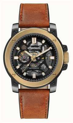 Ingersoll The Freestyle Automatic (45.5mm) Black Skeleton Dial / Brown Leather Strap I14402