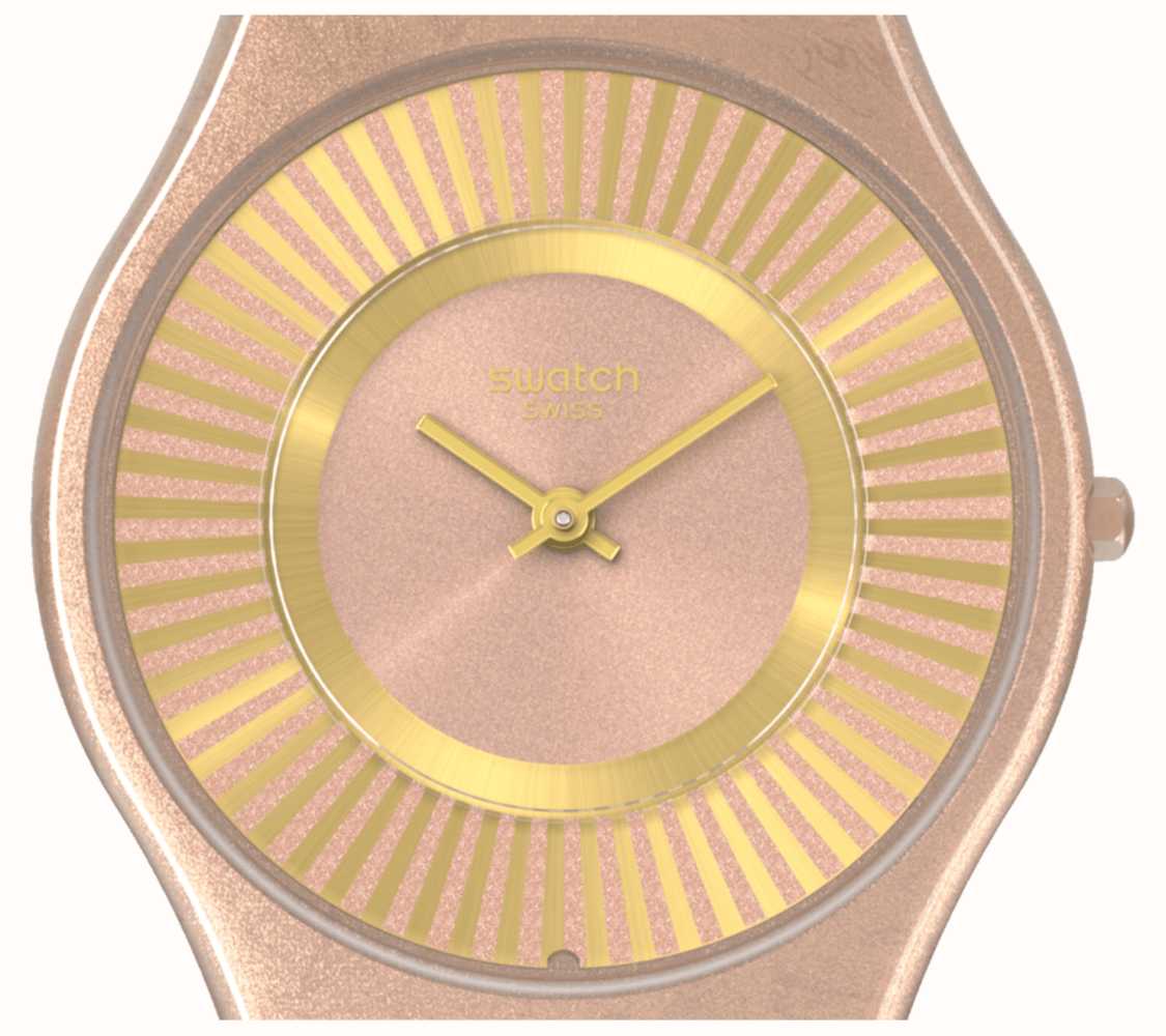 Swatch TAWNY RADIANCE 34mm Rose Gold Dial Rose Gold Silicone