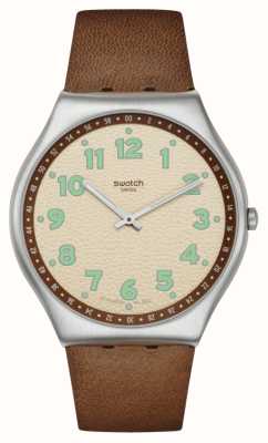 Swatch TABBY HEPCAT (42mm) Cream Dial / Brown Leather Strap SS07S135