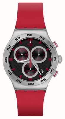 Swatch CRIMSON CARBONIC RED (43mm) Black Dial / Red Rubber Strap YVS524