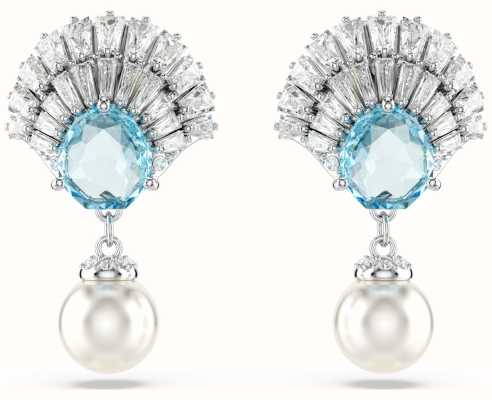 Swarovski Idyllia Drop Earrings Shell Blue Crystals Rhodium Plated 5680301