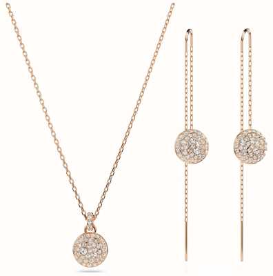 Swarovski Meteora Necklace and Earrings Set White Crystals Rose Gold-Tone Plated 5683451