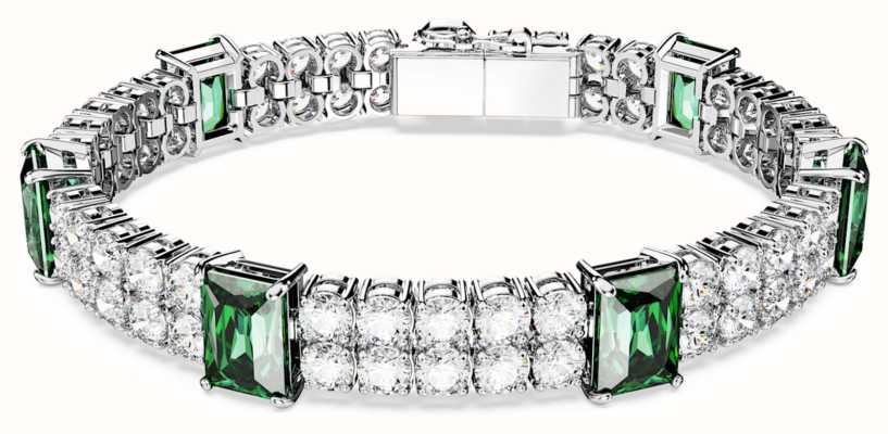 Swarovski Matrix Tennis Bracelet Rhodium Plated White and Green Crystals Size Large 5680407