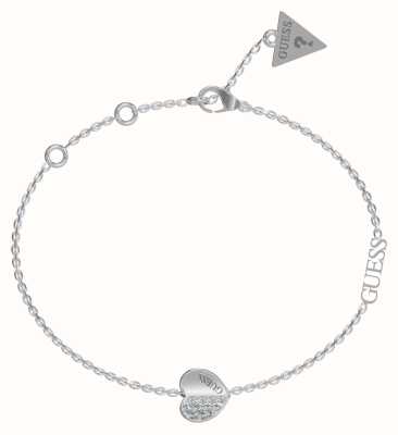 Guess Women's Lovely Guess Rhodium Plated Pavé Heart Charm Bracelet UBB03036RHL