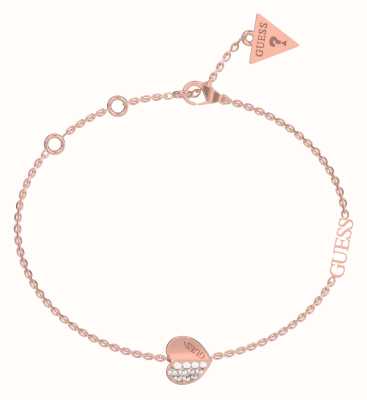 Guess Women's Lovely Guess Rose Gold Plated Pavé Heart Charm Bracelet UBB03036RGL