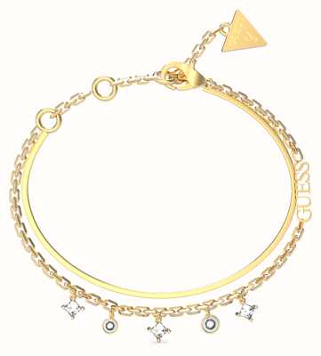 Guess Women's Perfect Liaison Gold Plated White Charms Double Chain Bracelet UBB03068YGWHL