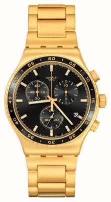 Swatch IN THE BLACK (43mm) Black Dial / Gold-Tone Stainless Steel Bracelet YVG418G