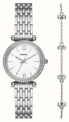Fossil Carlie Gift Set (28mm) White Dial / Stainless Steel Bracelet ES5315SET