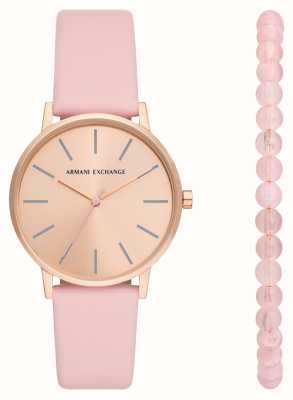 Armani Exchange Women's Gift Set (36mm) Rose Gold Dial / Pink Leather Strap with Matching Bracelet AX7150SET