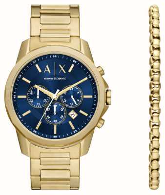 Armani Exchange Chronograph Black Leather Watch Gift Set Ax7133Set