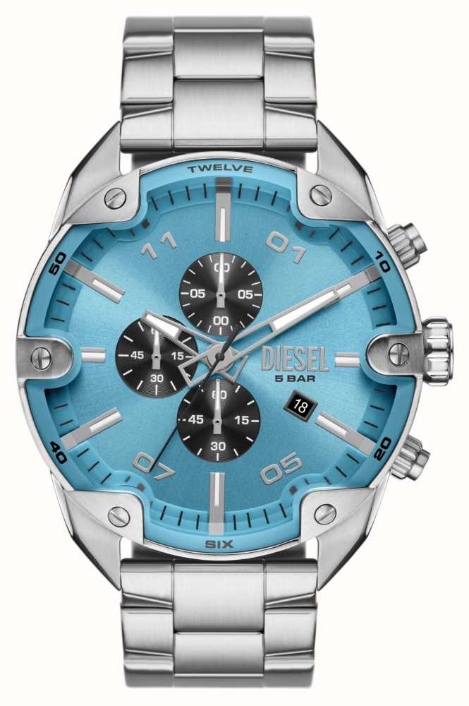 Diesel Men s Spiked 49mm Blue Chronograph Dial Stainless Steel