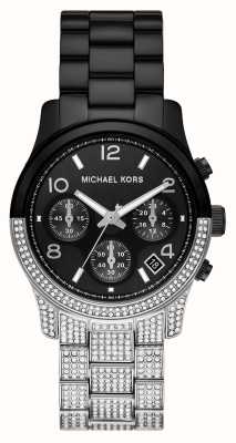 Michael Kors Women's Runway (38mm) Black Dial / Black and Crystal Set Stainless Steel Bracelet MK7433