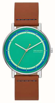 Skagen Men's Signatur (40mm) Green Dial / Brown Leather Strap SKW6898