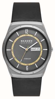 Skagen Men's Melbye Titanium (40mm) Grey Dial / Black Leather Strap SKW6907